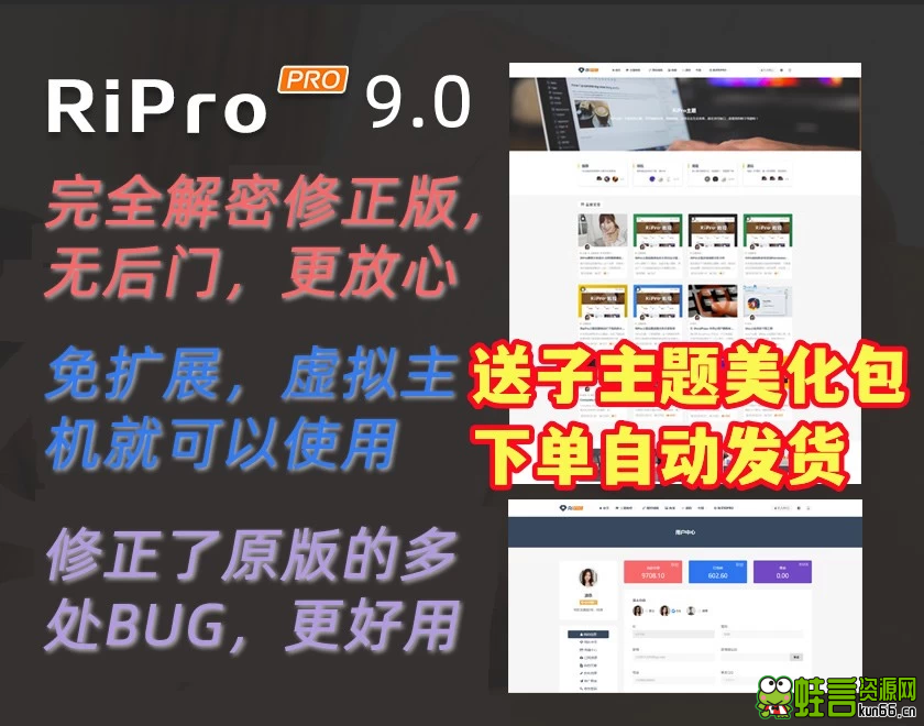 WordPress主题RiPro9.0免授权学习版+插件+子主题-蛙言资源网